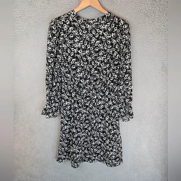 J. Crew Mercantile Dress Sz S Black & White Floral Ruffle Wrist Adjustable - Picture 7 of 13